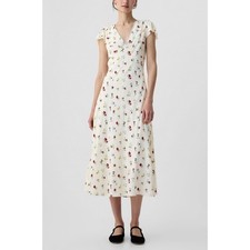 Gap x DOEN Floral Midi Dress Ivory Pansy Print Short Sleeve V-Neck Size 8 477834