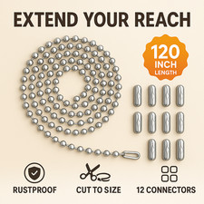120in Stainless Steel Pull Chain Extender 3mm Ball Chain 12 Connectors Fan Light