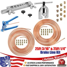 3/16 + 1/4 25FT Brake Lines + Double Flaring Tool + 44 Nuts Fittings Repair Kit