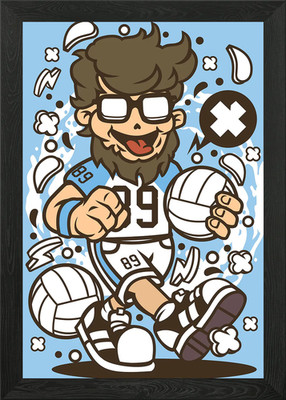 Hipster Volley Ball Player Framed Wall Art Poster Canvas Print Picture