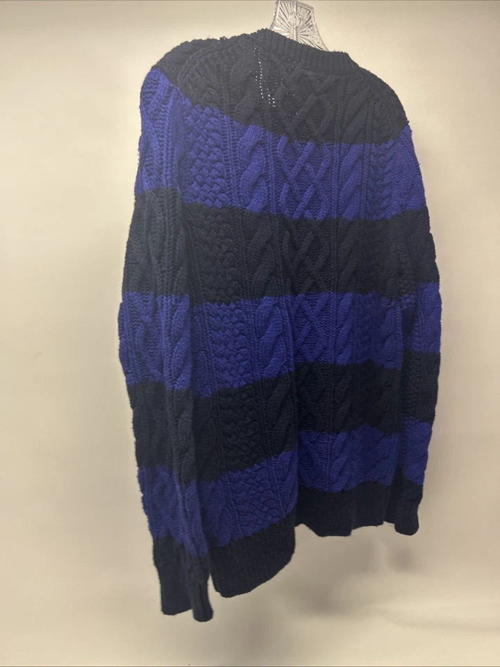 Wallace and Barnes Medium Blue Black Stripe Cable Knit Sweater Men's - Image 4 of 4