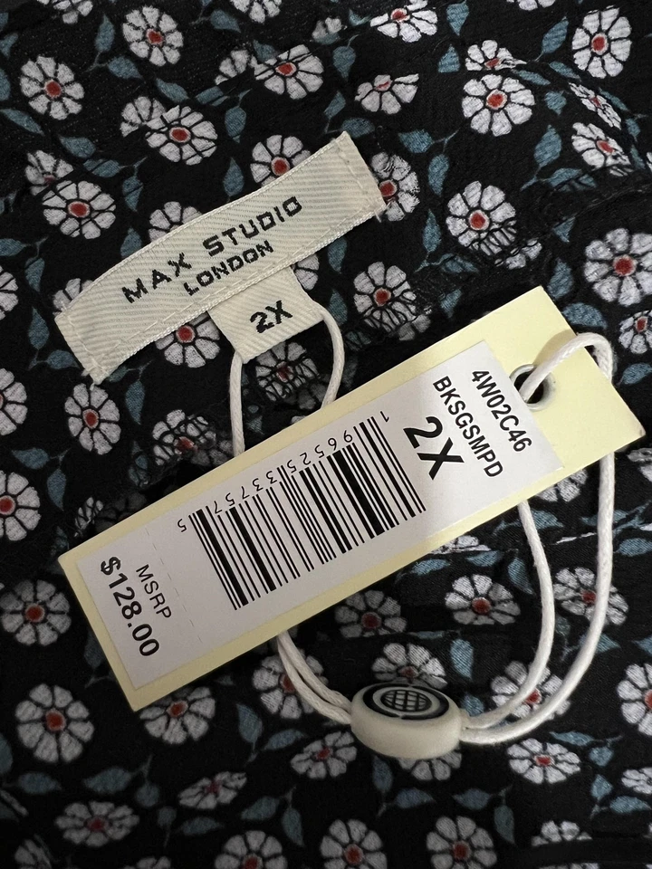 Macacão Max Studio Feminino 2X Preto Azul-petróleo Floral Decote V Cintura Bata NOVO $128 - Imagem 2 de 4