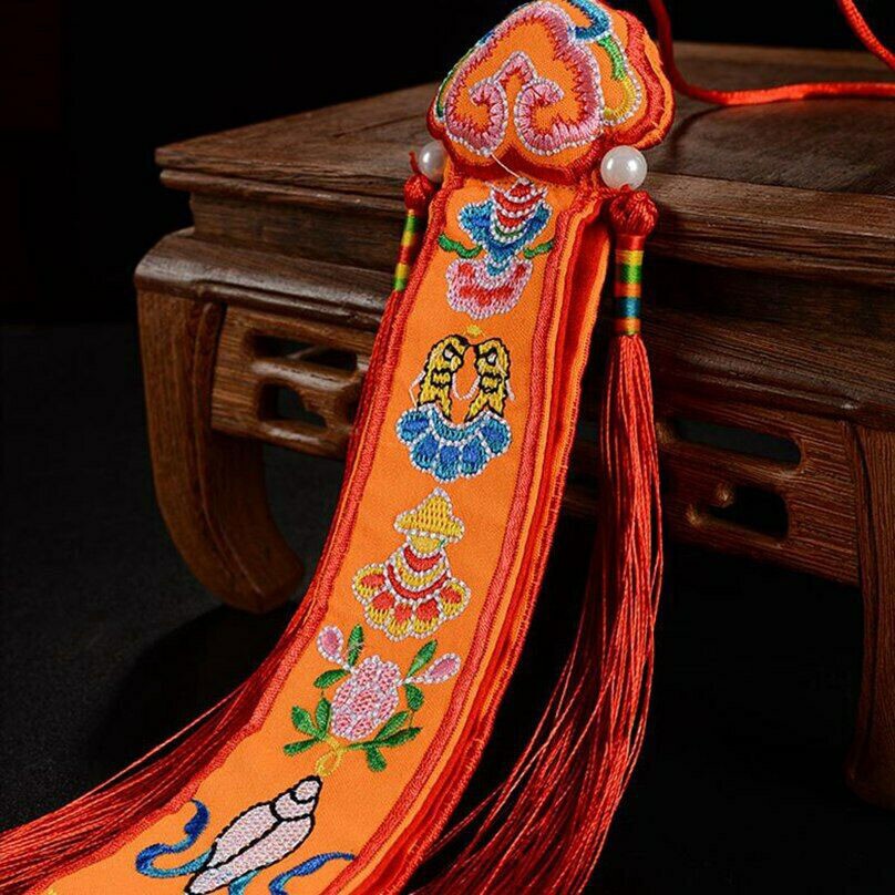 58Cm Buddhism Eight Auspicious Pattern Wall Hang Prayer Flags Tambourine Banner