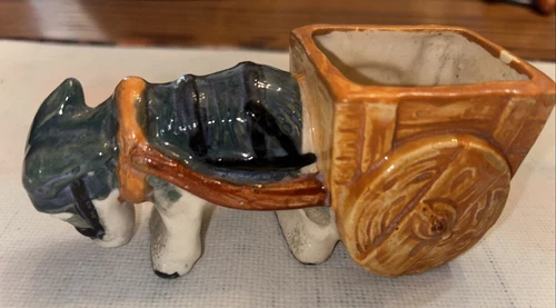 Vintage Donkey And Cart Figurine Match Holder Occupied Japan
