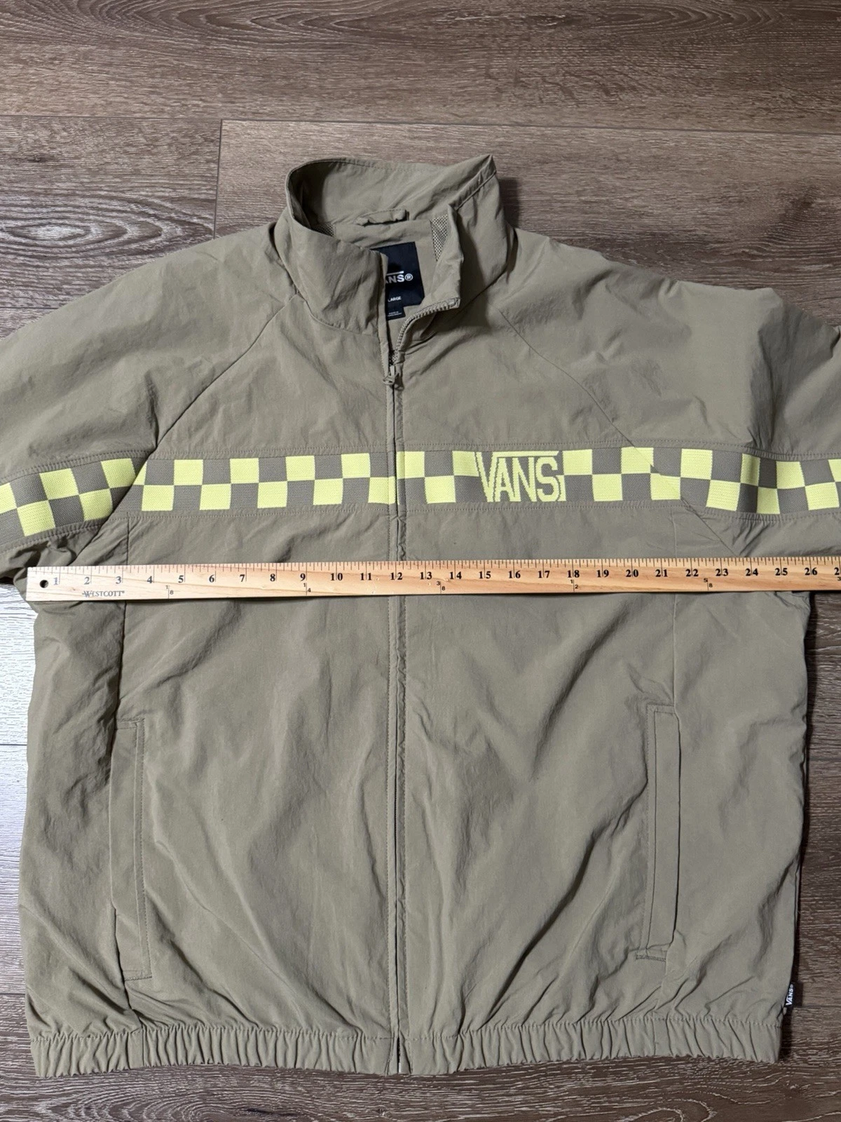 VANS Ronnie Color BL Men’s XL Beige/Yellow Checkered Full Zip Windbreaker image 7