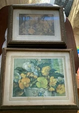 2 VINTAGE CARVED WOODEN TRINKET BOXES VICTORIAN STYLE PRINT UNDER GLASS LIDS