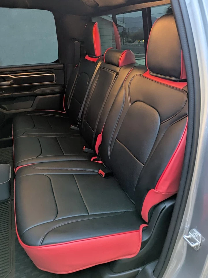 PARA DODGE RAM 1500 MOTOPTES 2000-2024 COJINES DE ASIENTO DE COCHE PERSONALIZADOS CUERO DURADERO Foto 3 de 4