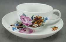 Meissen Marcolini Hand Painted Pink Rose  Floral Tea Cup  Saucer C.1774-1817