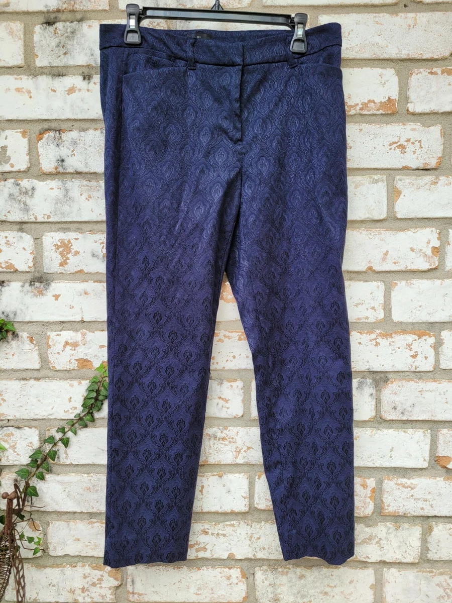 NWOT WHITE HOUSE BLACK MARKET Sz 6 Jacquard Scroll Slim Ankle Pants Navy L083