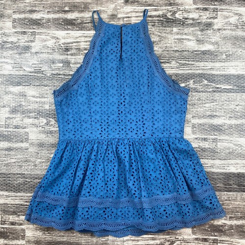 Lulus Blue Eyelet Peplum Tank Sz Small - Picture 4 of 5