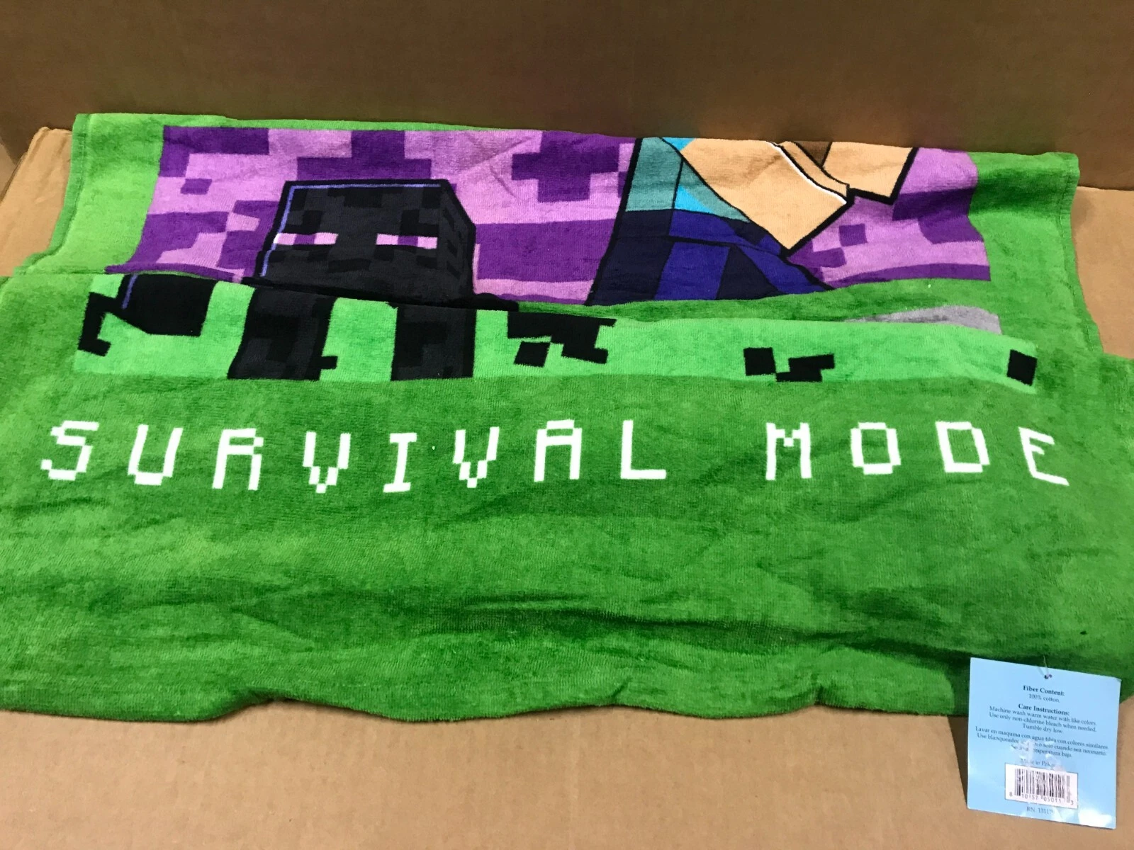 NWT Minecraft Steve & Enderman Beach Towel - 30"x 60", 100% Cotton