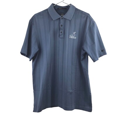 NIKE Tiger Woods S/S Golf Casual Polo Mens L Cotton Rib Shirt Blue Course  Logo