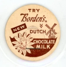 Milk Bottle Cap - Try Borden's Dutch Chocolate Milk - Elsie cow, windmill!