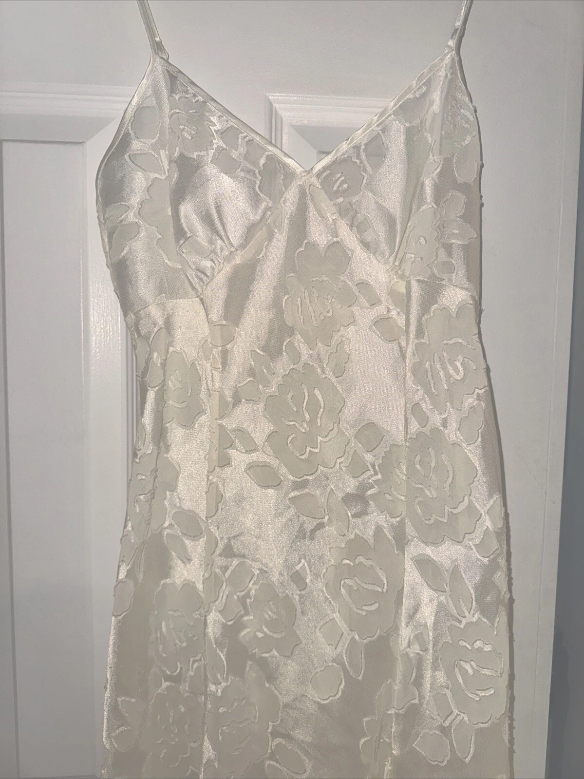 UNDERCOVER Abito Slip Vintage Victoria Secret Etichetta Oro Piccolo Avorio Trasparente Floreale Rosa Spacco