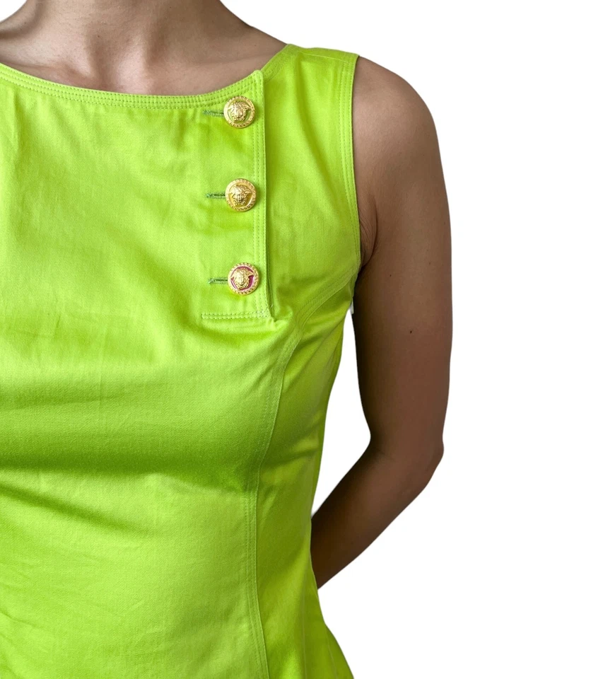 VERSACE JEANS COUTURE Vintage Dress #40 Multicolor Medusa Button Green Rank AB - Image 3 of 4