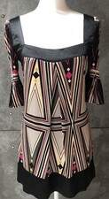 bebe Square Neck Multi Color 3/4 Bell Sleeve Button Dress Tunic Top Size XS
