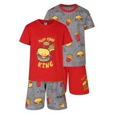 Boys 2 Pack Short Pyjamas Burger Fries Fast Food Nightwear PJ Sets 9 to 16 Years