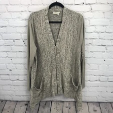 LOGO Lori Goldstein Top Womens Large Beige Zip Long Sleeve Casual Tunic Basic