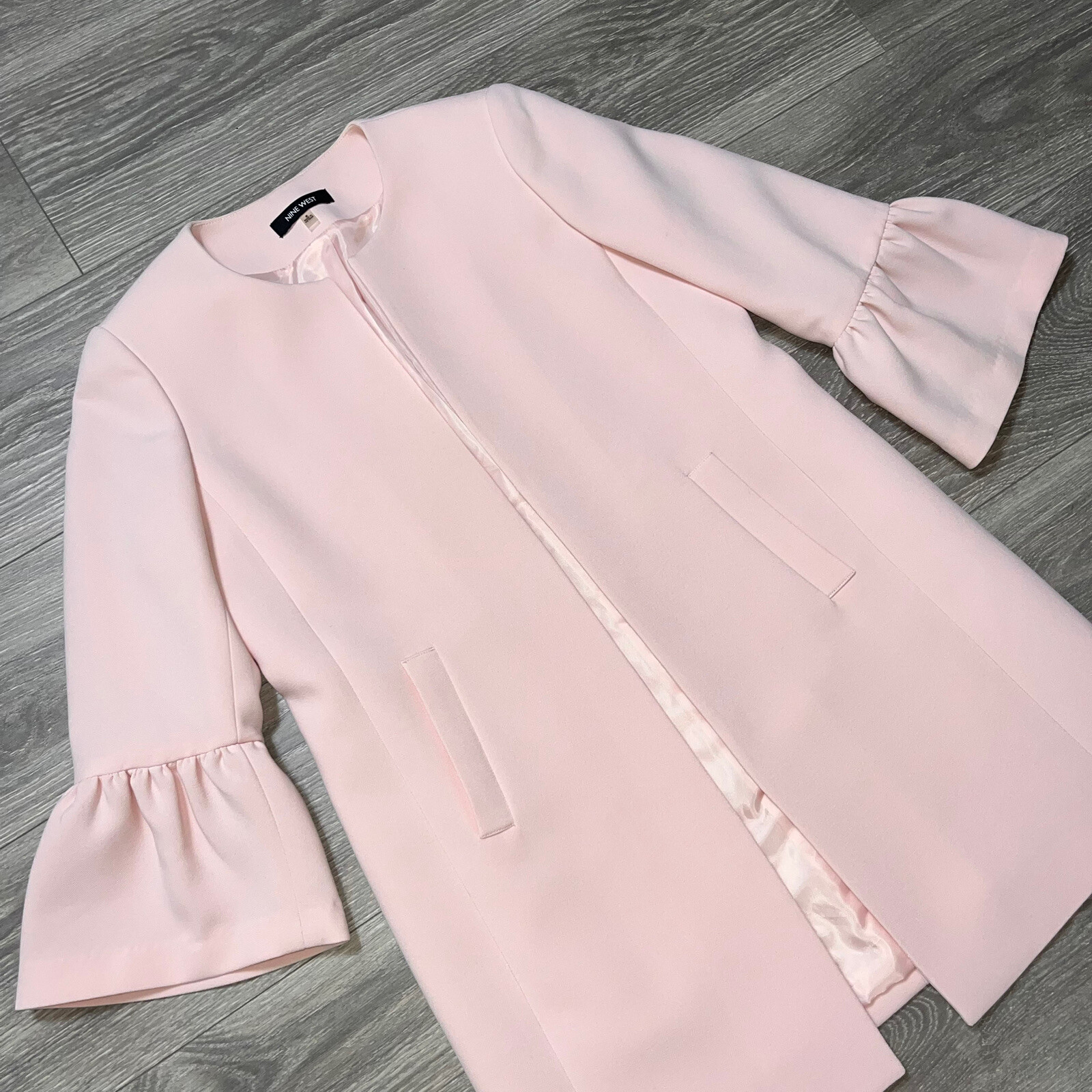 Nine West 3/4 Bell Sleeve Babydoll Longline Coat Jacket Light Pink y2k 6 S New