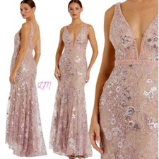 Mac Duggal 67481 Floral Embellished Plunge Neck Gown Size 4 Rose Pink