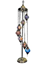 Turkish 7 Globe Mosaic Floor Lamp 54” Boho Moroccan Style Standing Light