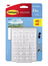 Command Mini Wall Hooks, Clear (48 Hooks + 48 Command Strips)