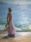 Girl watching the sea Oil Painting Wall picture Art Printed on canvas L1348
