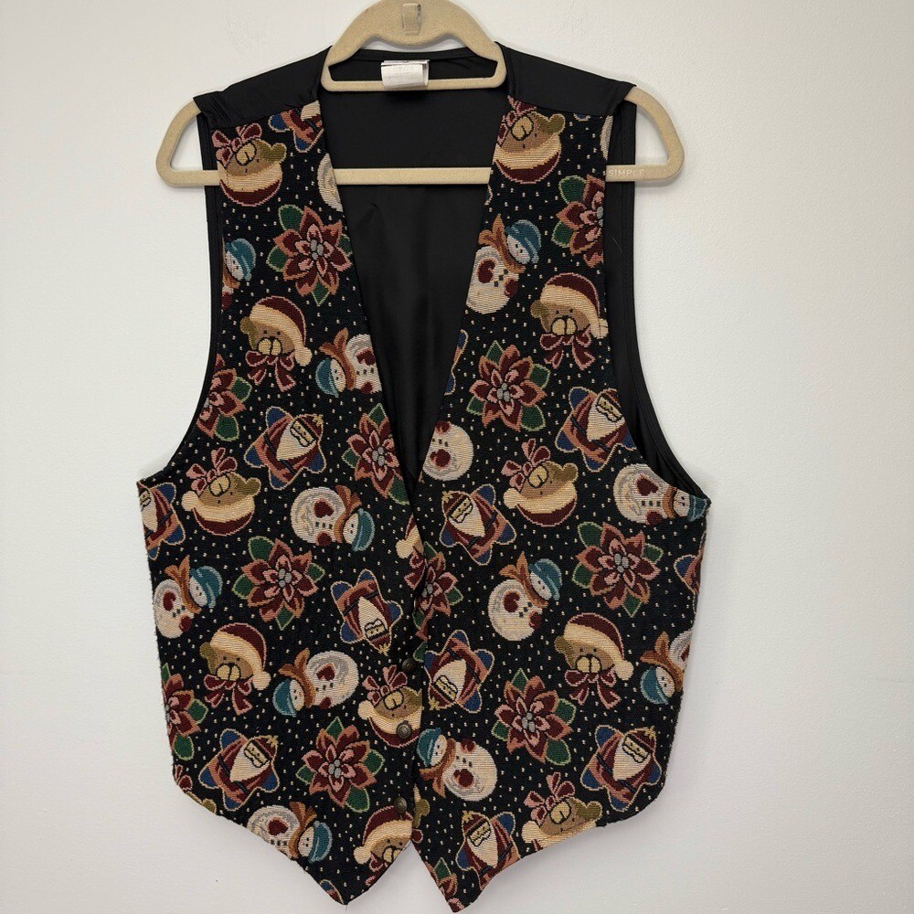 Vintage Christmas Winter Vest with Snowmen Santa Bear for Women Size 18-20