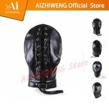 PU Leather Costume Hood Mask with Adjustable Straps and Theatrical Details