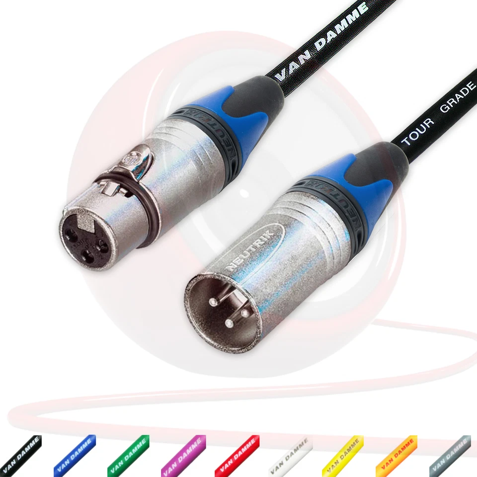 NEUTRIK, VAN DAMME Van Damme Balanced Mic Cable. Neutrik XLR to XLR Cables. BLUE Coloured Boots.