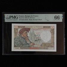 1940-42 France Banque De France 50 Francs Pick#93 PMG 66 EPQ Gem UNC 02