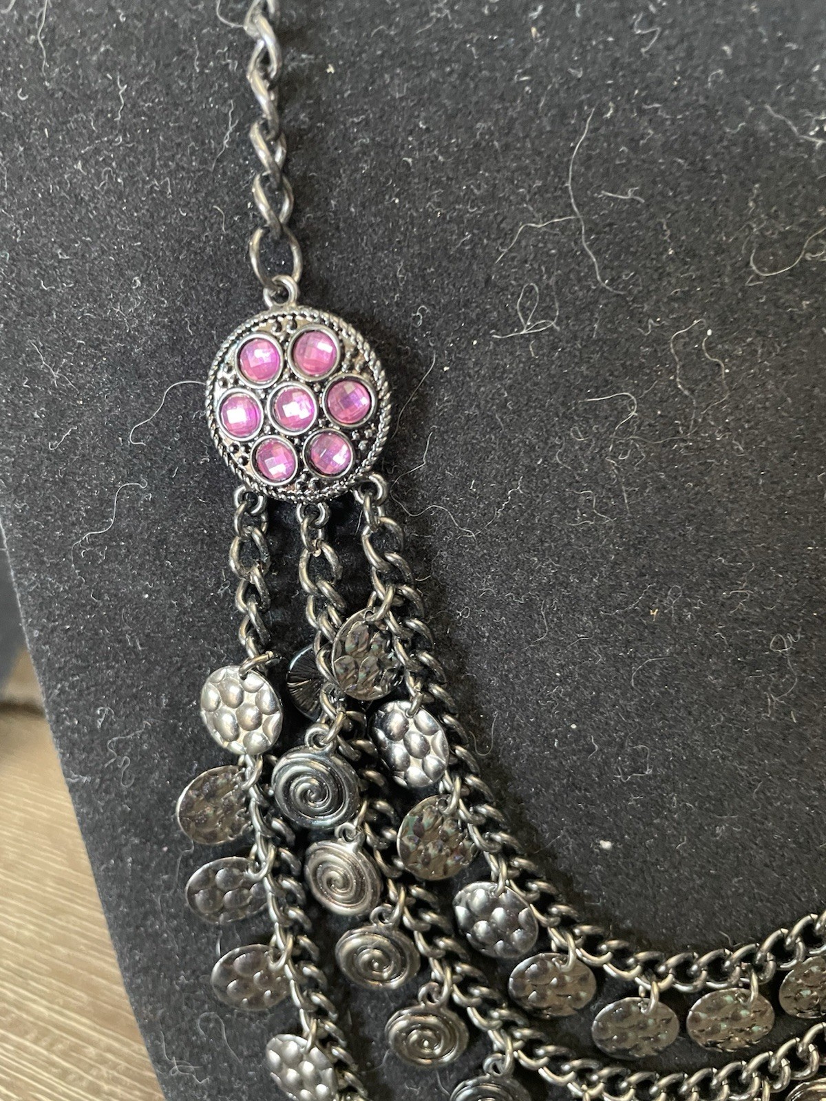 Boho Statement Necklace Multi Layer Gunmetal Chai… - image 2