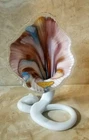 Murano Vintage Art Glass Purple/Pink Swirl Trumpet Vase with Coil Base