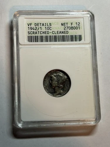 1942/1 Mercury Dime ANACS VF Detail Old Soapbox Holder Tough Variety