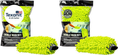 MIC493 Chenille Premium Scratch-Free Microfiber Wash Mitt, Lime Green, 9.6'' X 2.