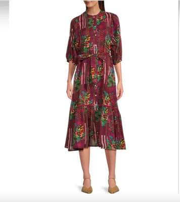 Ro's Garden Campeche Burgundy Flirty Midi Shirt Dress Roberta Freymann S New