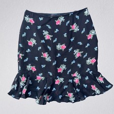 Vintage Y2K Ralph Lauren black floral knee length skirt with ruffled hem