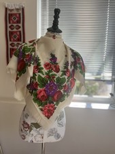 Pavlov Posad Wool Shawl Russia Vintage USSR With Peonies
