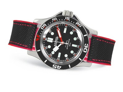 VOSTOK AUTOMATIK WOSTOK DIVER TAUCHERUHR  13006B BLACK / RED 20 ATM DE