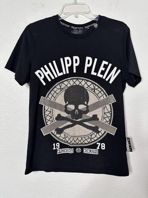 Philipp Plein Women's Embellished Rhinestone Sz M Black T-shirt Made in Italy