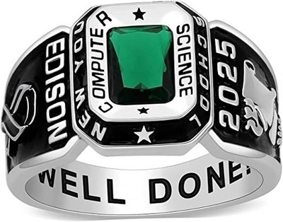 2025 Computer Science Class Ring Custom Gemstone School Name Logo Inner Engraved