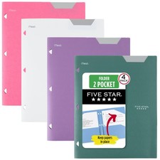 Five Star 2-Pocket Plastic Folder with 4 Count, Green, Purple, White, Pink