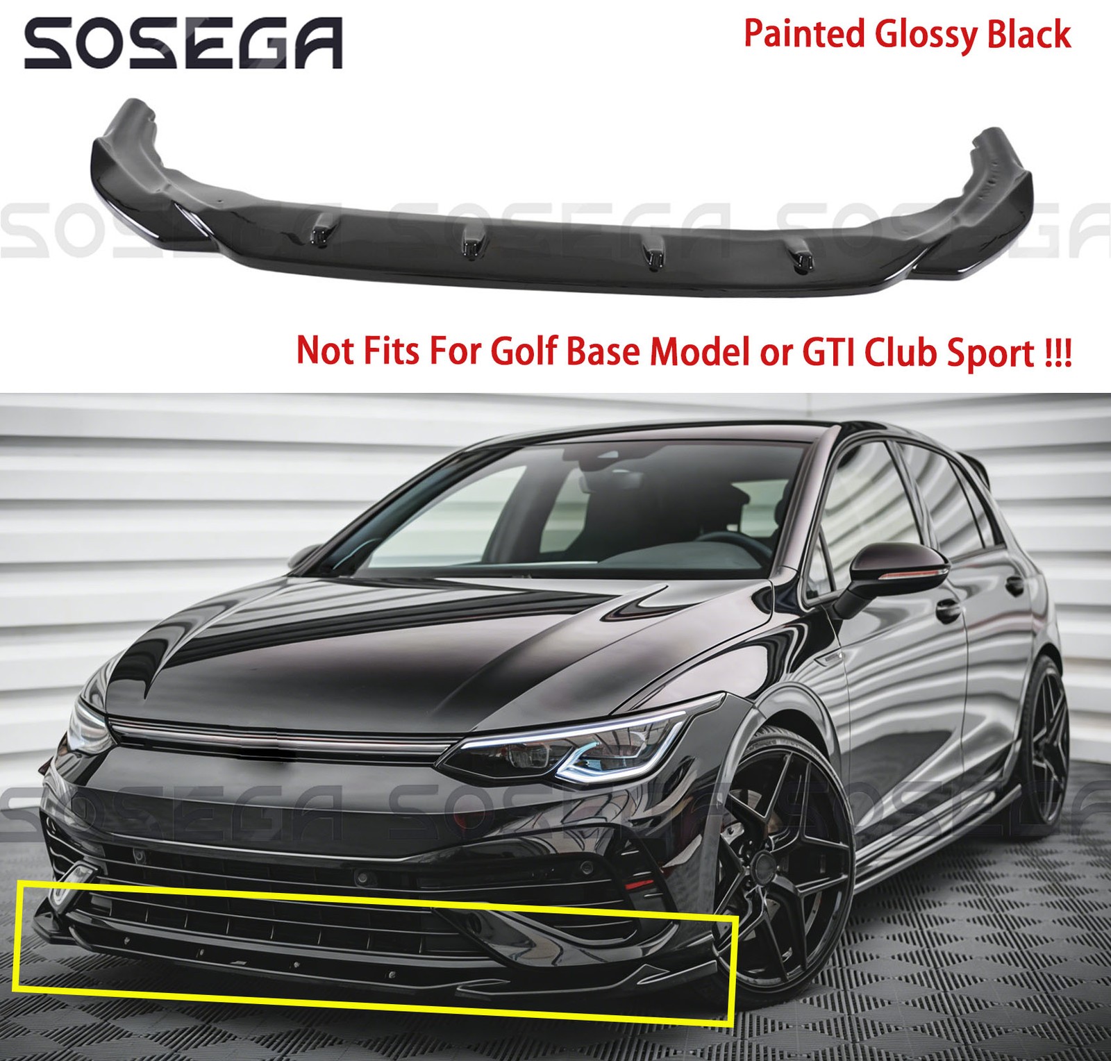 R Mk8 2022-25 Glossy Black V Style Front Bumper Lip Splitter