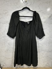 American Eagle Women Black Corduroy Puff Babydoll Mini Dress Cottage Sz XL
