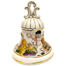 Capodimonte Style Italian Porcelain Cherub Bell Hand Painted Gold Gilt Decor 5"