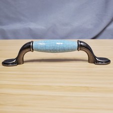 8x Light Blue Ceramic And Pewter Cabinet Handle Kitchen Drawer Pull