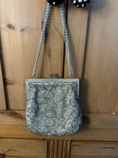 Vintage Beaded Evening Bag Made in Hong Kong Purse, Pearl Off White Silver Beads