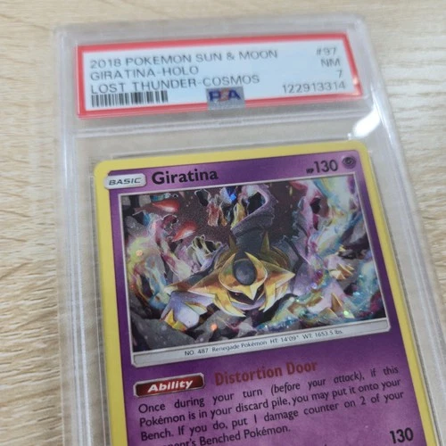 RARE COSMOS PSA 7 NM Giratina 97/214 Sun & Moon Lost Thunder Holo Pokemon Card