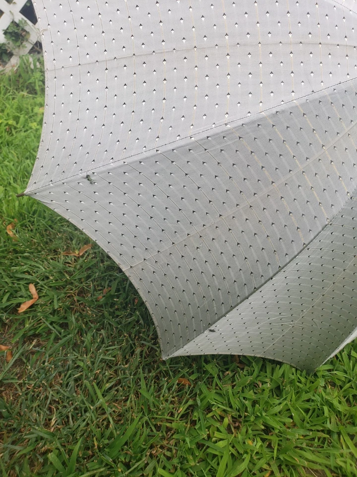 Vintage Grey Diamond Pattern Umbrella Acrylic Cane Handle Sleeve Art Deco Retro - Image 3 of 4