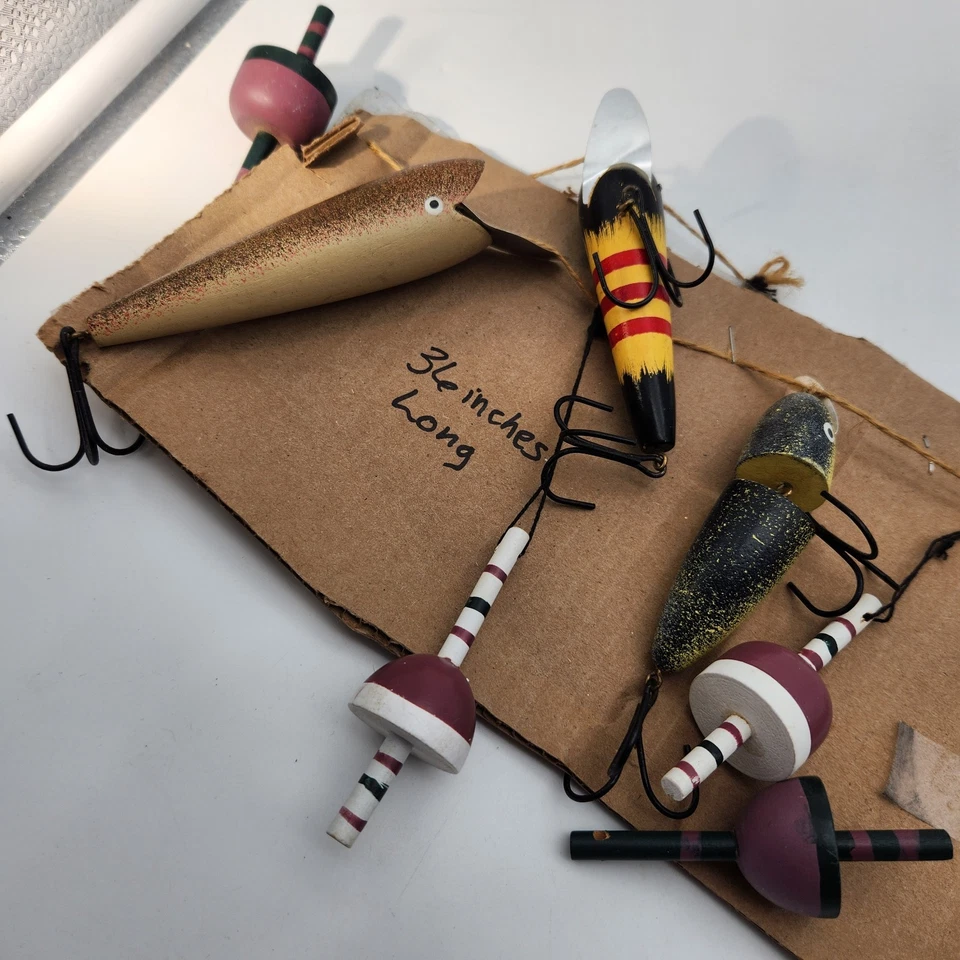 Señuelo de pesca de madera 36" guirnalda bobber cabaña lago albergue deportista pesca lago Foto 2 de 4